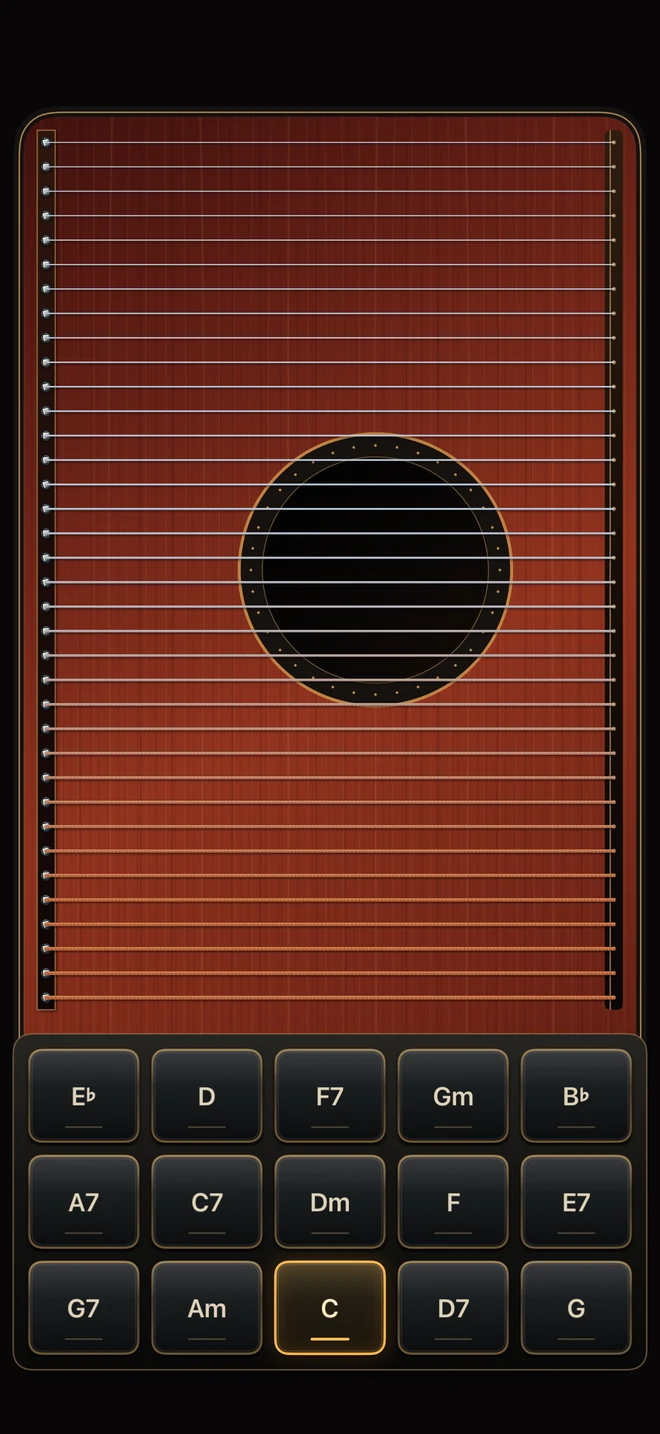 Musical Autoharp strings with the C chord selected