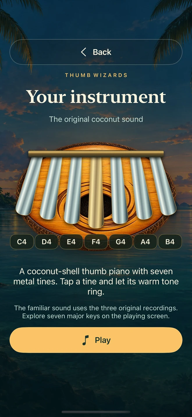 Coconut Piano instrument overview and Play button