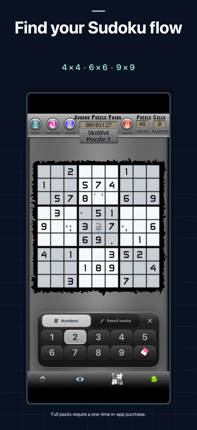 Sudoku Puzzle Packs gameplay with pencil marks