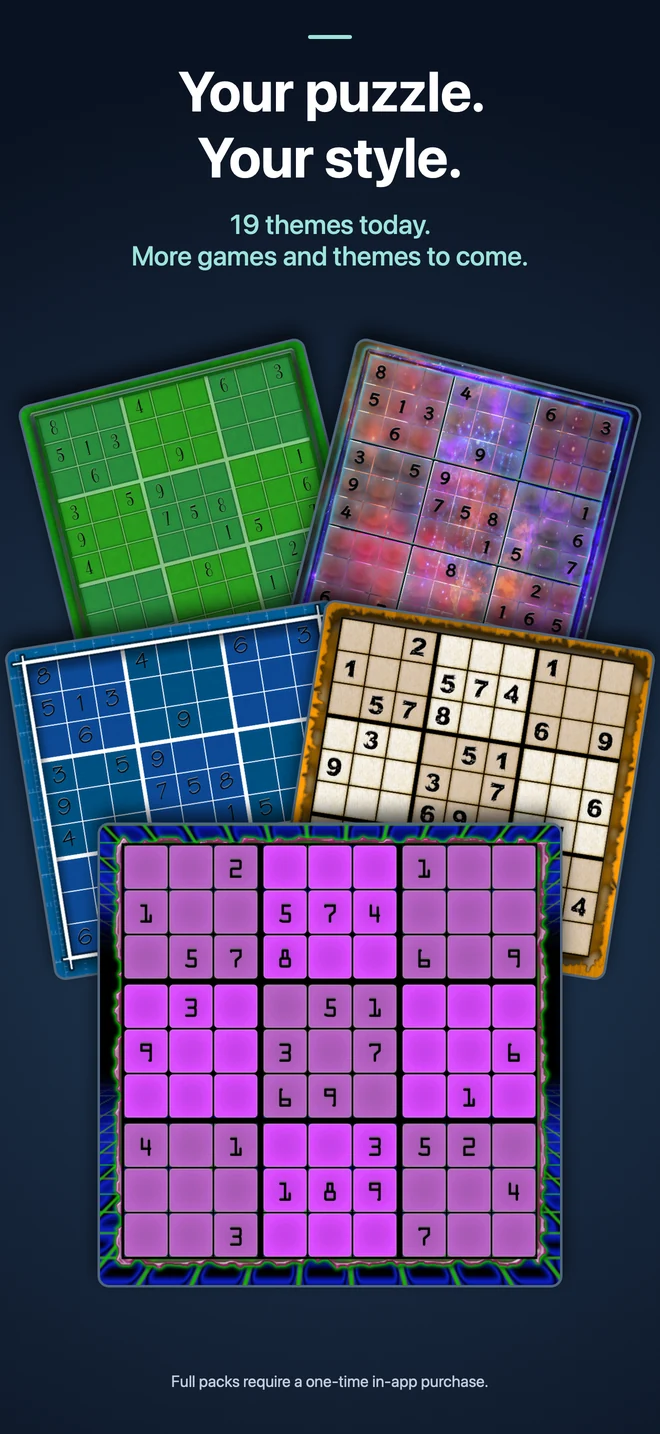 A selection of colorful Sudoku Puzzle Packs themes